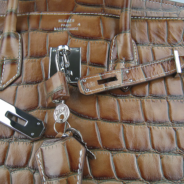 High Quality Fake Hermes Birkin 35CM Crocodile Veins Leather Bag Light Coffee 6089